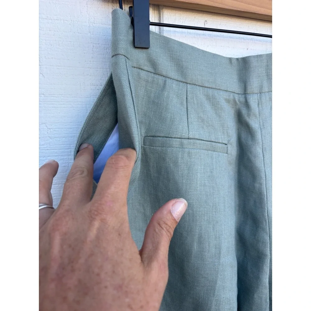 Dāl The Label Linen Wide Leg Pleated Sage Green High Rise Tailored Pants Sz‎ 8 - Picture 7 of 7